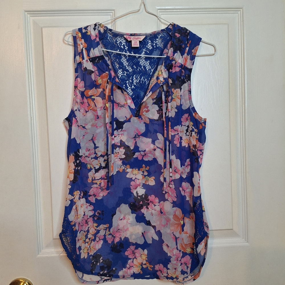 Candie's Y2K Blue Pink Floral Sheer Sleeveless Top Fairycore Festival Size XS